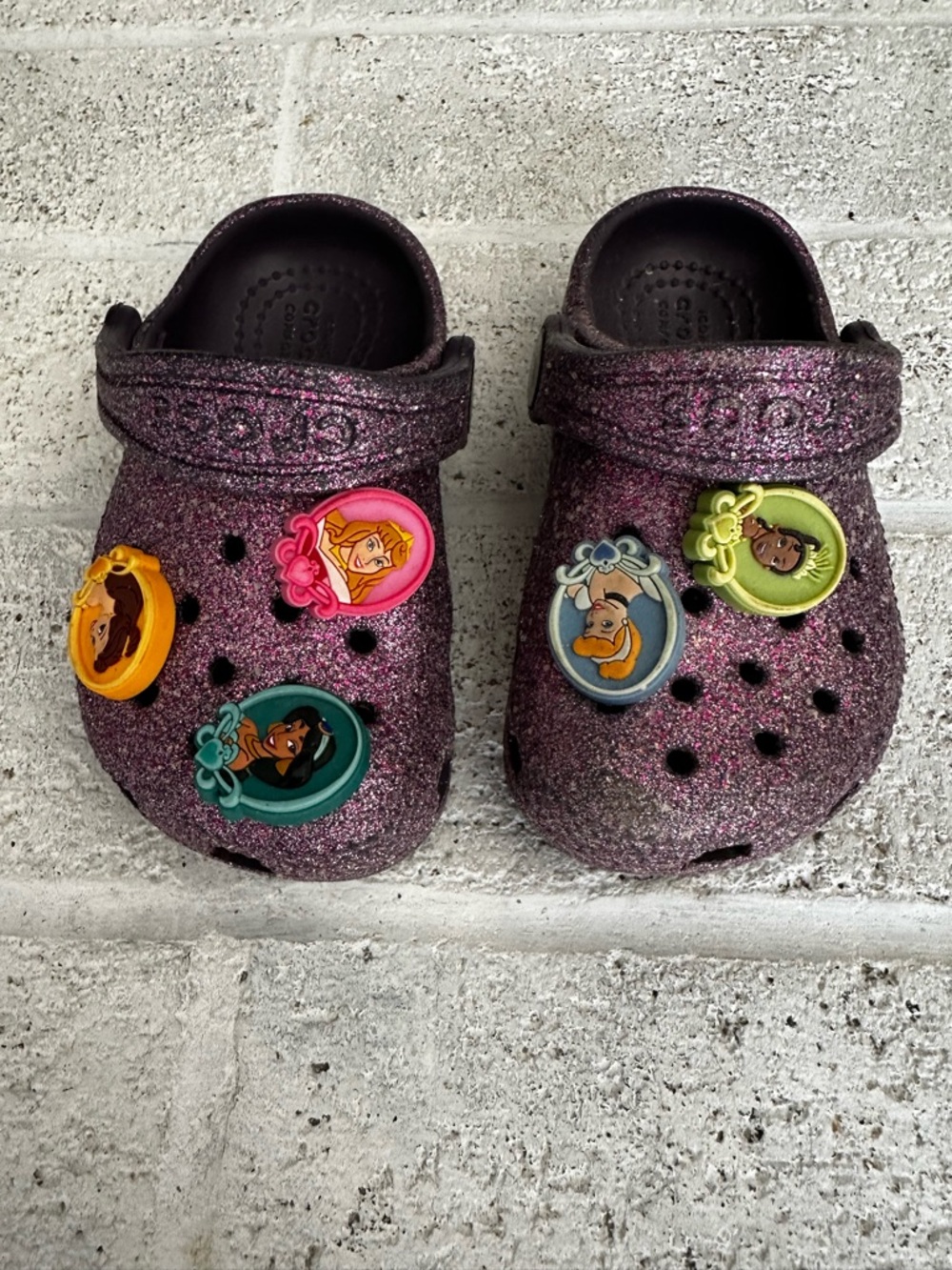 Toddler Glitter Crocs with Princess Charms